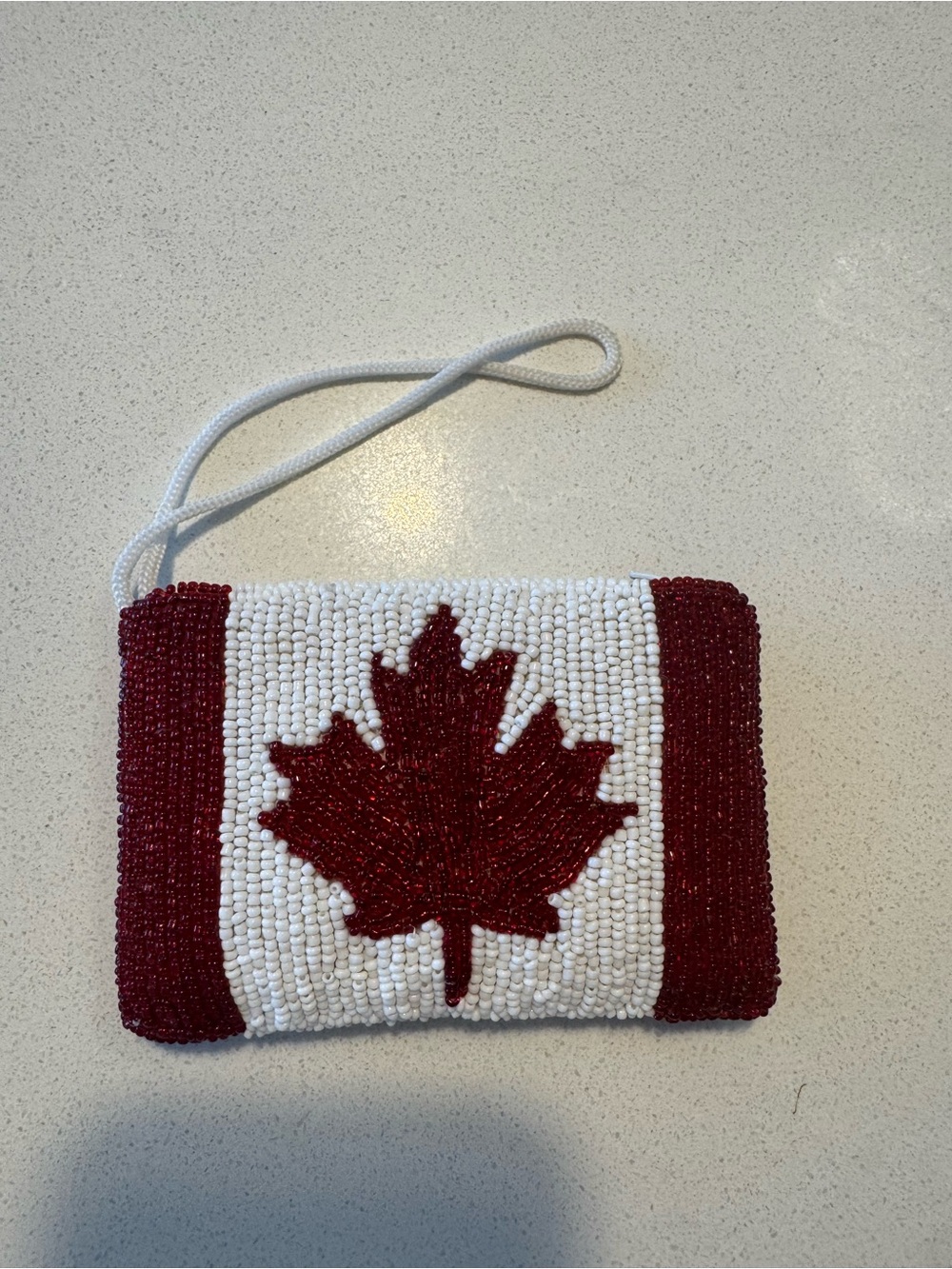 Cherslley Handmade Seed Bead Canada Flag Coin Purse Wristlet Pouch